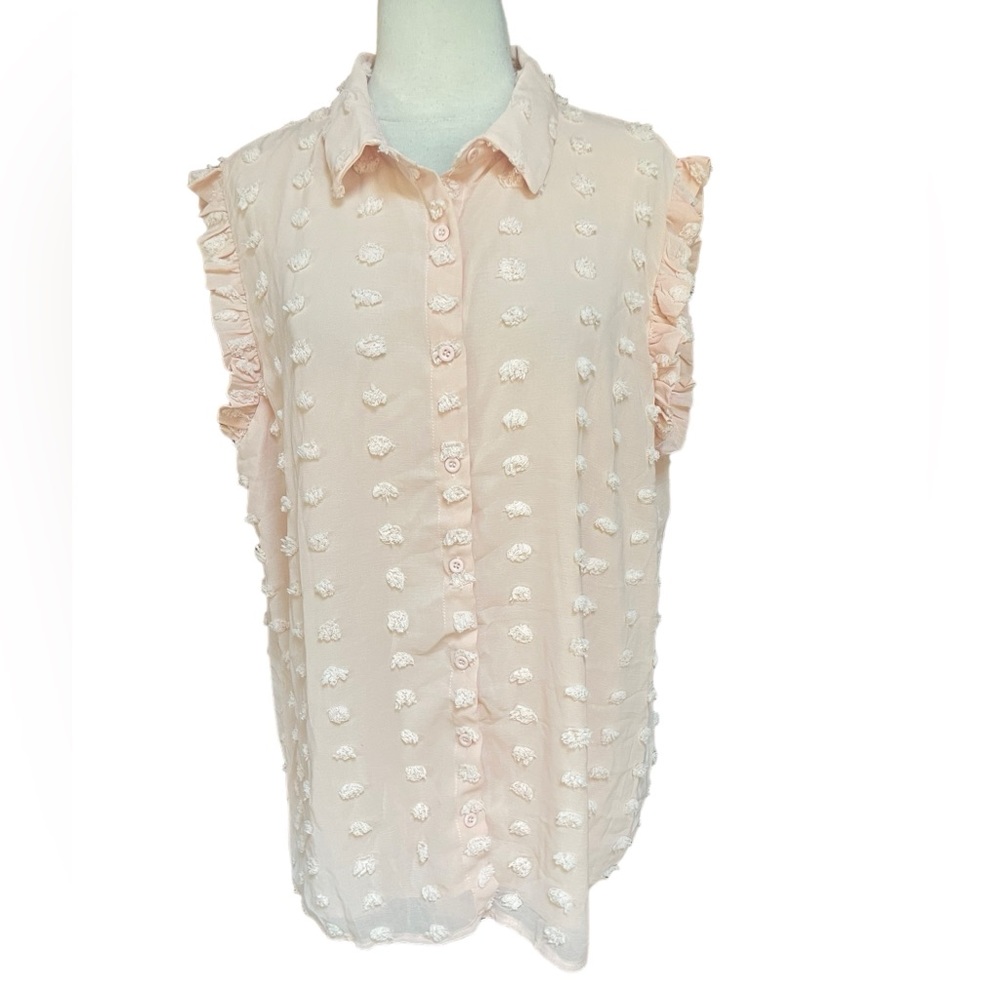 Source Unknown Pale Peach Puff Polka Dot Button‎ Down Shirt